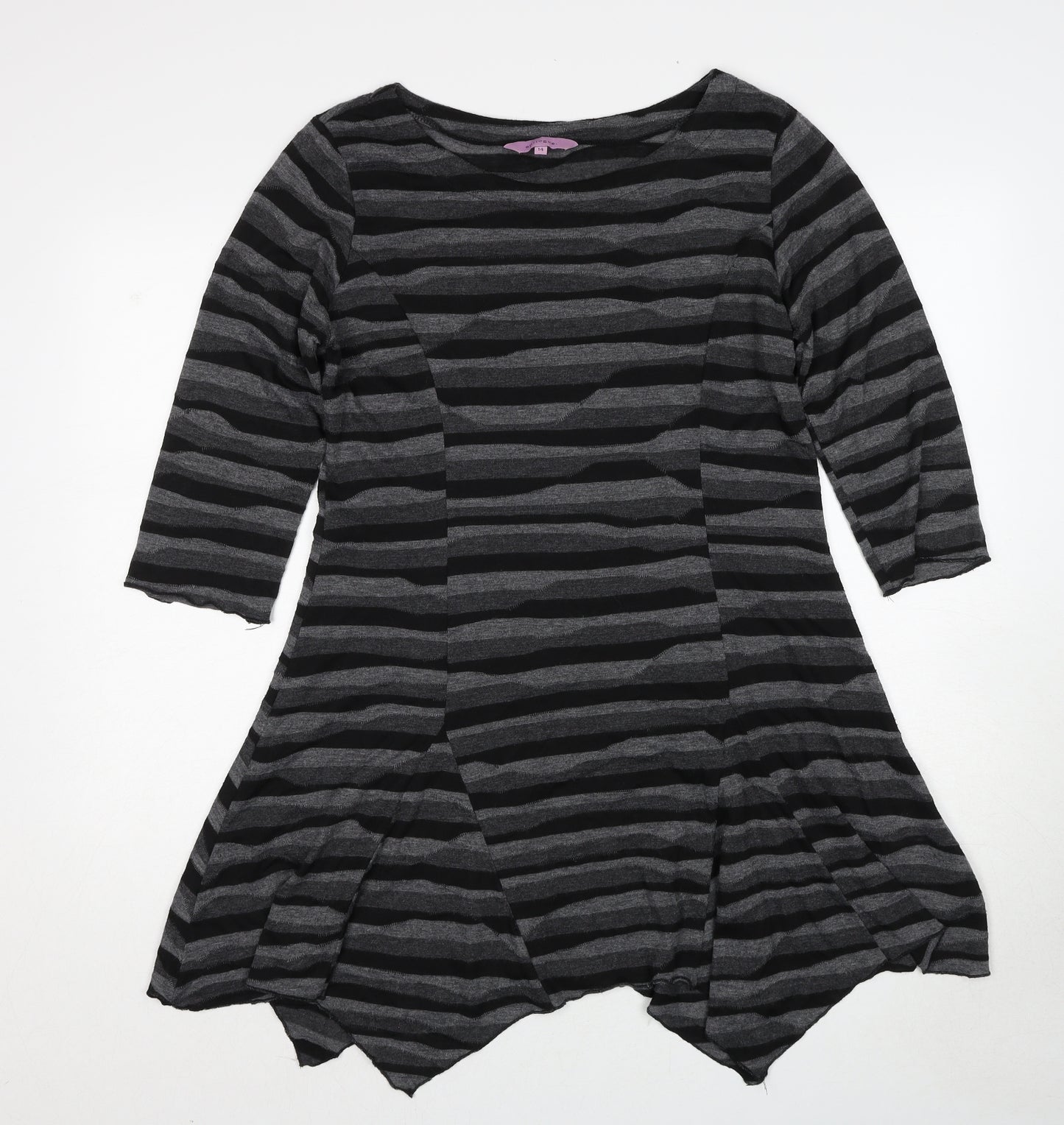 Epilogue Womens Grey Striped Polyester A-Line Size 14 Round Neck Pullover