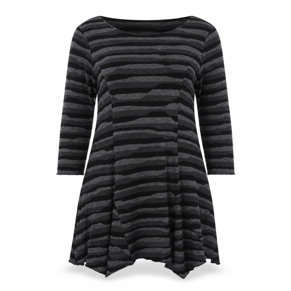 Front view of Epilogue women’s grey striped polyester a-line, size UK 14, round neck pullover