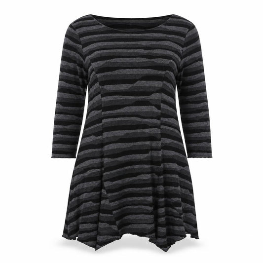 Front view of Epilogue women’s grey striped polyester a-line, size UK 14, round neck pullover