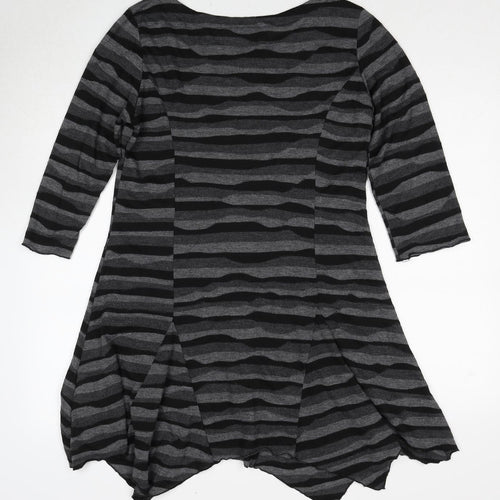 Epilogue Womens Grey Striped Polyester A-Line Size 14 Round Neck Pullover