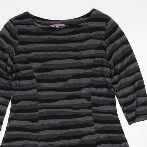 Epilogue Womens Grey Striped Polyester A-Line Size 14 Round Neck Pullover