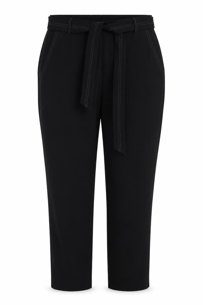 Front view of YAYA women’s black polyester trousers, size UK 10, regular zip - contrast stitching