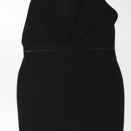Missguided Womens Black Polyester Shift Size 12 V-Neck Zip - Lace Neckline Detail