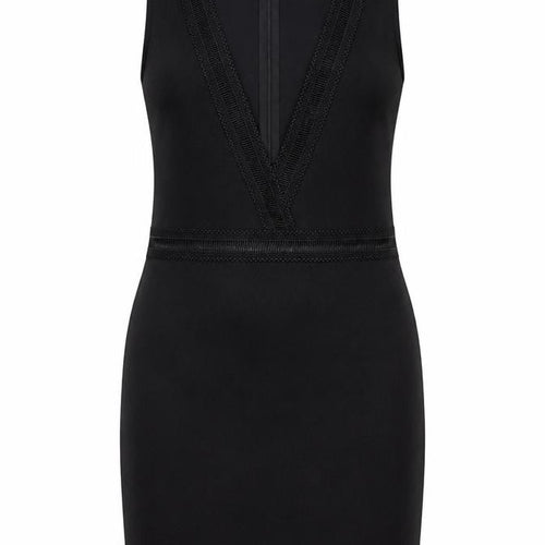 Missguided Womens Black Polyester Shift Size 12 V-Neck Zip - Lace Neckline Detail
