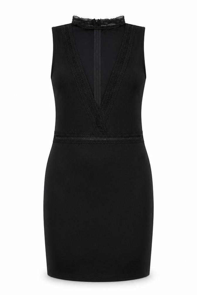 Missguided Womens Black Polyester Shift Size 12 V-Neck Zip - Lace Neckline Detail