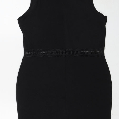 Missguided Womens Black Polyester Shift Size 12 V-Neck Zip - Lace Neckline Detail