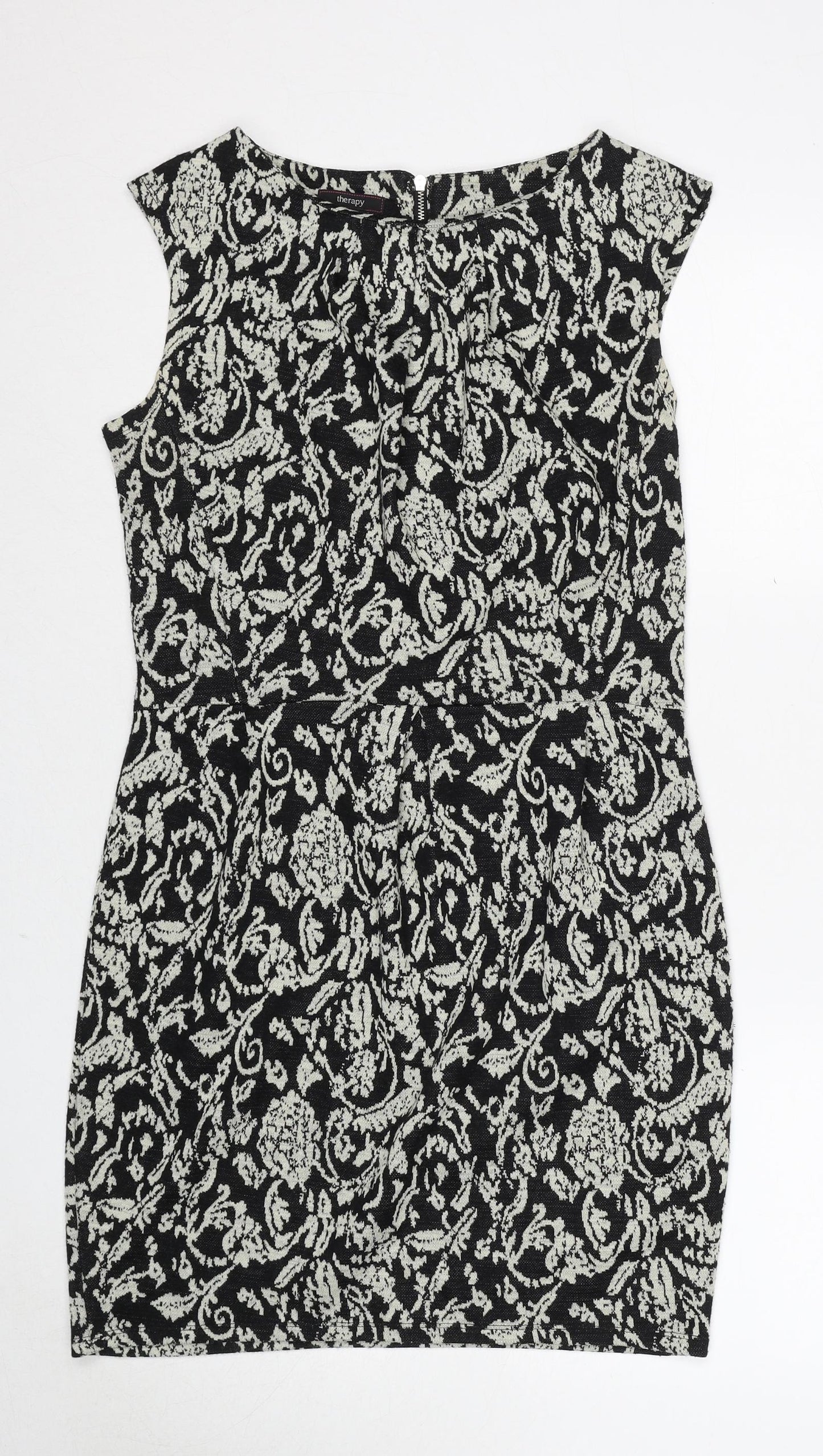 Therapy Womens Black Geometric Acrylic Shift Size 12 Round Neck Zip