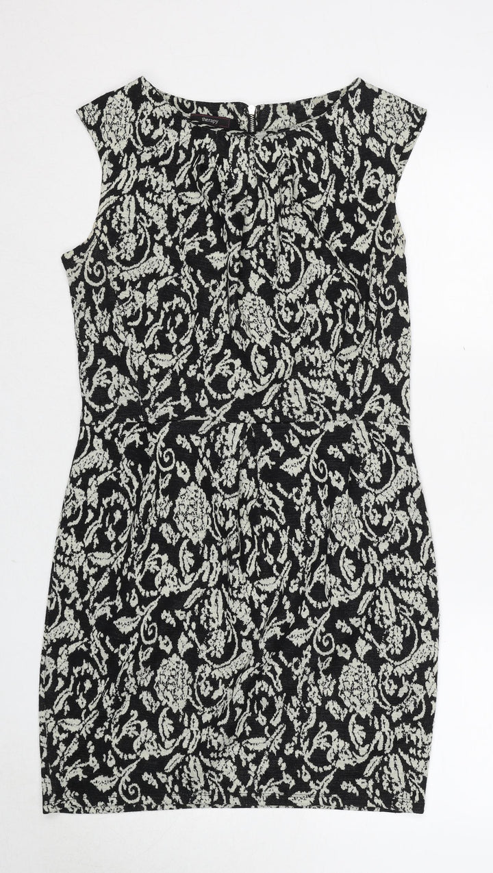 Therapy Womens Black Geometric Acrylic Shift Size 12 Round Neck Zip