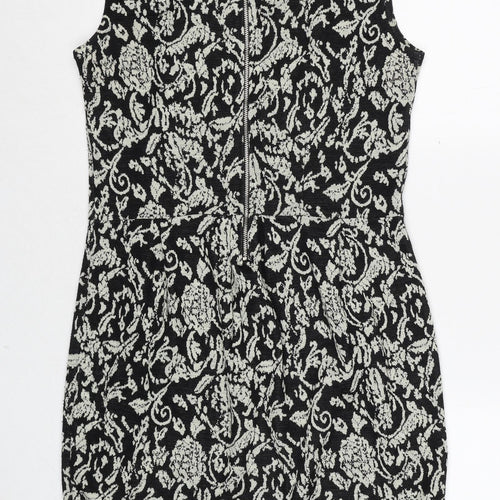 Therapy Womens Black Geometric Acrylic Shift Size 12 Round Neck Zip