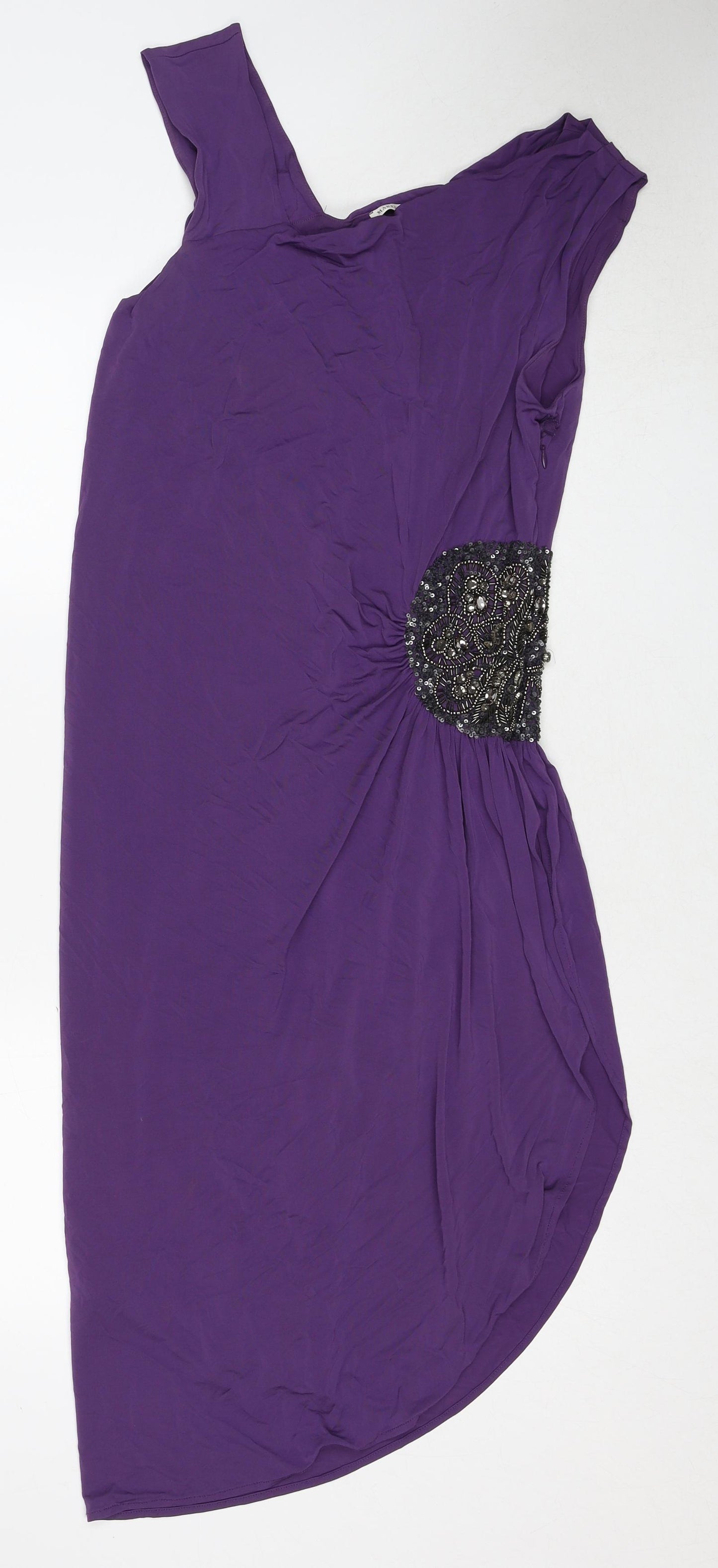 Marella Womens Purple Viscose Shift Size L V-Neck Pullover - Asymmetric Neckline