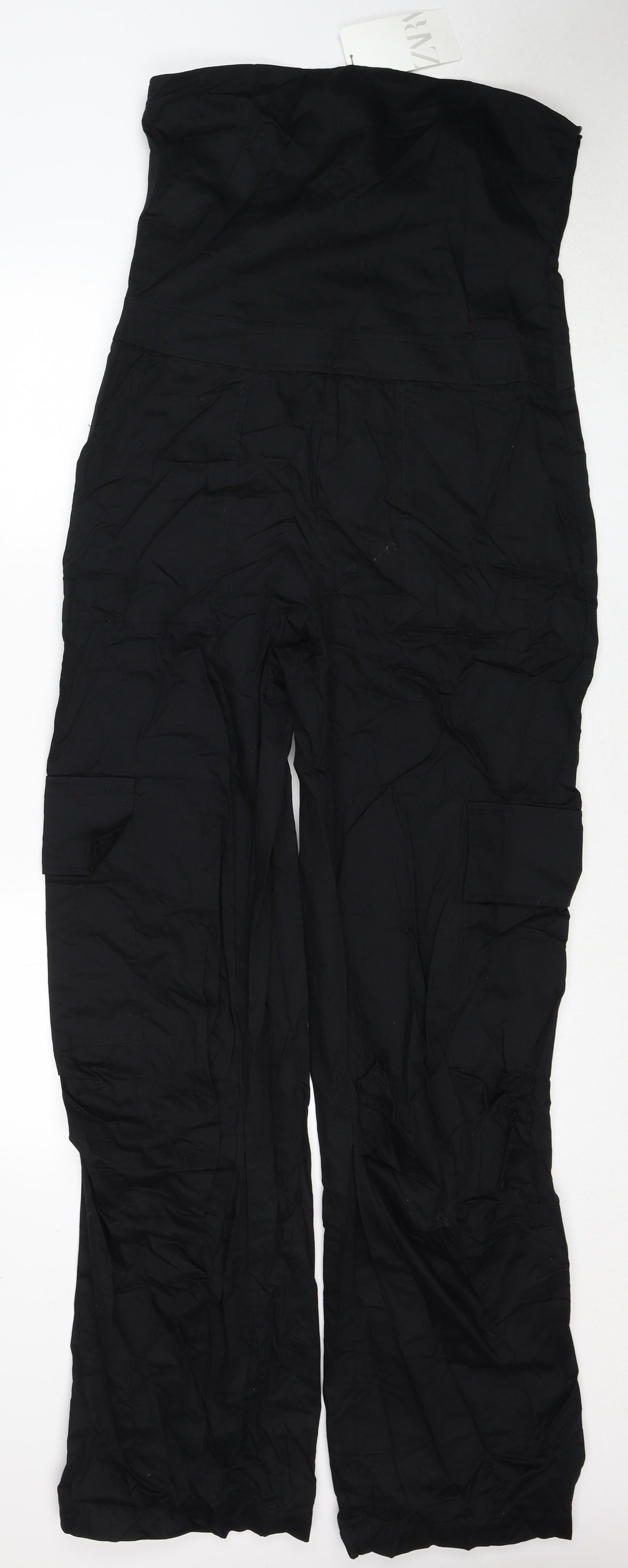 Zara Womens Black Cotton Jumpsuit One-Piece Size L Zip - Strapless