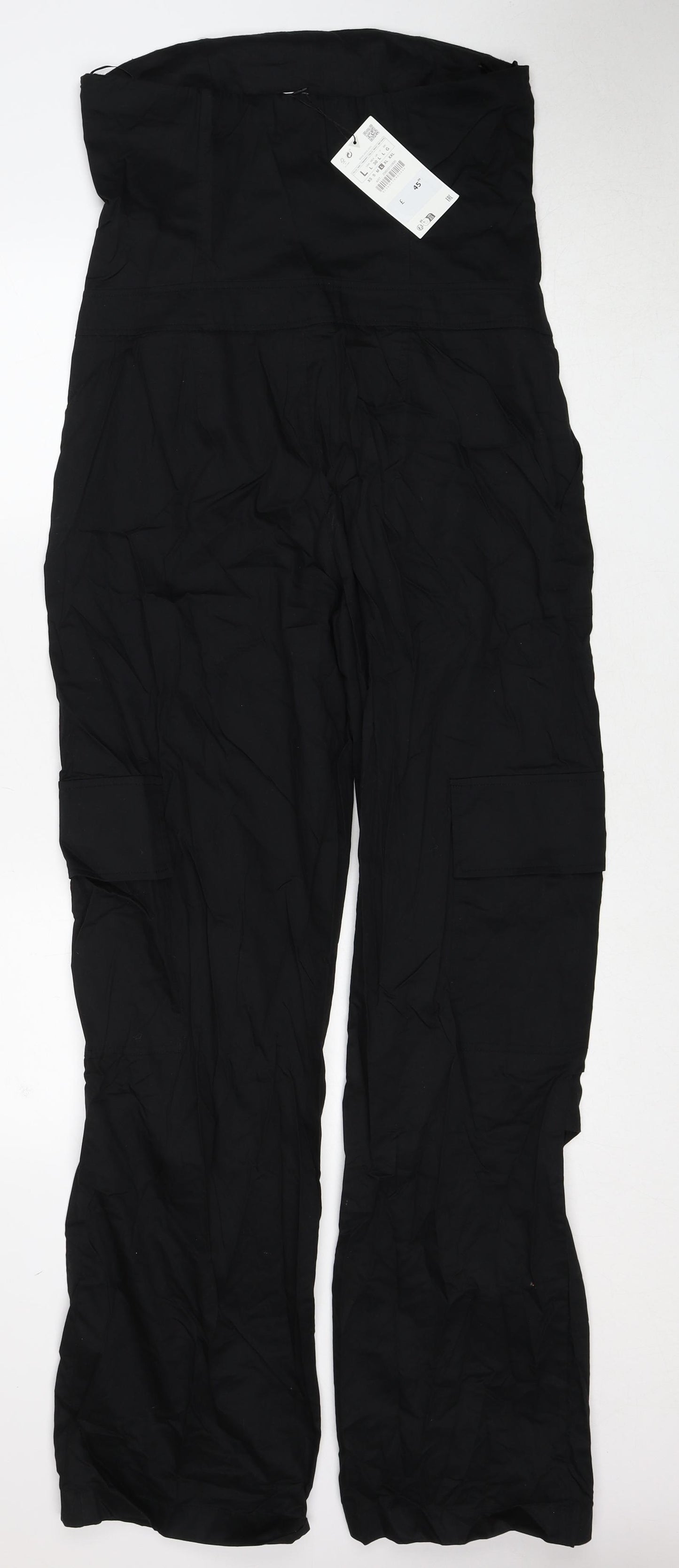 Zara Womens Black Cotton Jumpsuit One-Piece Size L Zip - Strapless