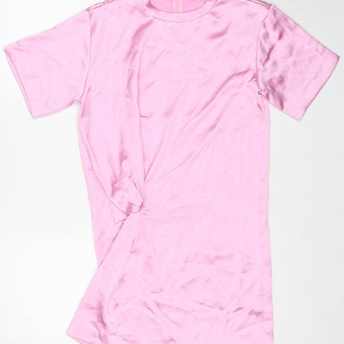 Zara Womens Pink Polyester T-Shirt Dress Size S Round Neck Zip - Twist Detail