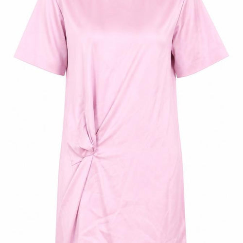 Zara Womens Pink Polyester T-Shirt Dress Size S Round Neck Zip - Twist Detail