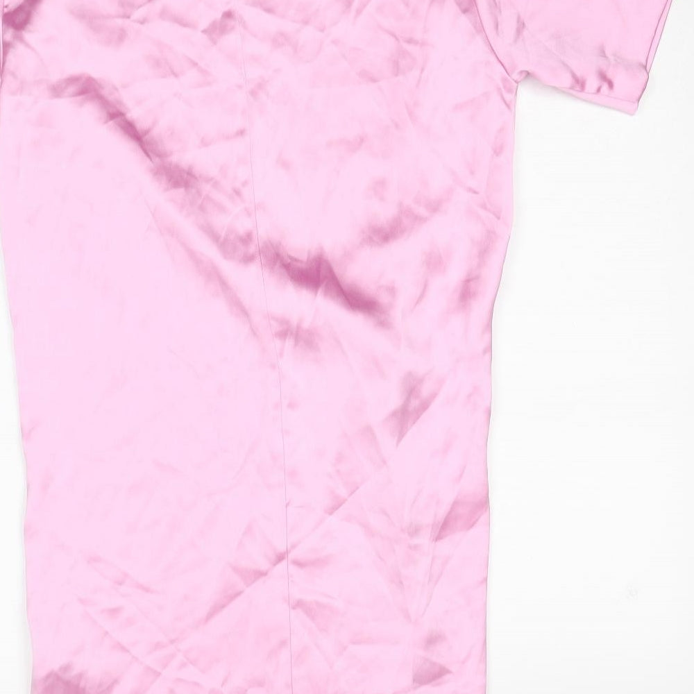 Zara Womens Pink Polyester T-Shirt Dress Size S Round Neck Zip - Twist Detail
