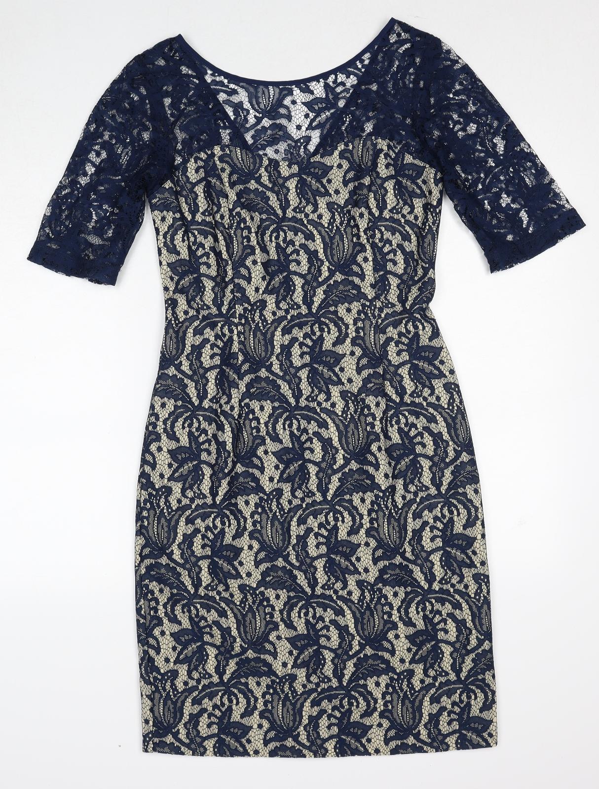 NEXT Womens Blue Polyester Shift Size 10 Round Neck Zip