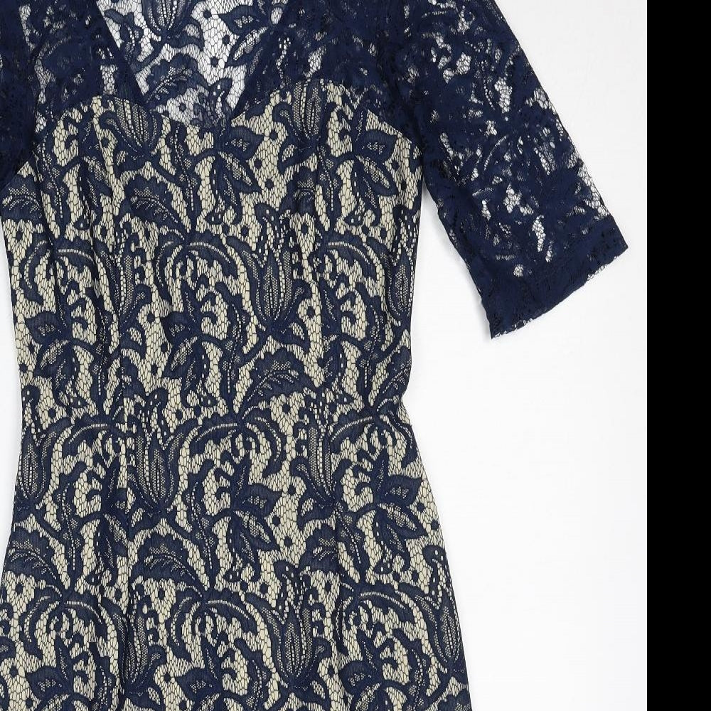 NEXT Womens Blue Polyester Shift Size 10 Round Neck Zip