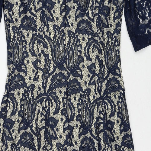 NEXT Womens Blue Polyester Shift Size 10 Round Neck Zip