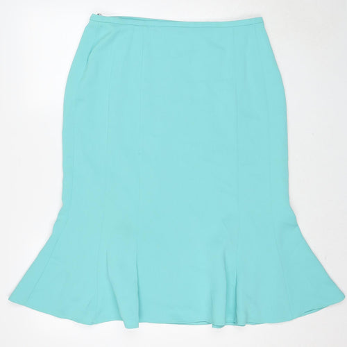 Hermann Lange Womens Blue Polyester Trumpet Skirt Size 16 Zip