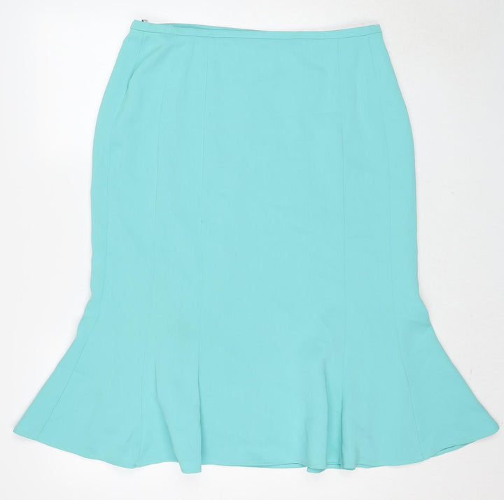 Hermann Lange Womens Blue Polyester Trumpet Skirt Size 16 Zip