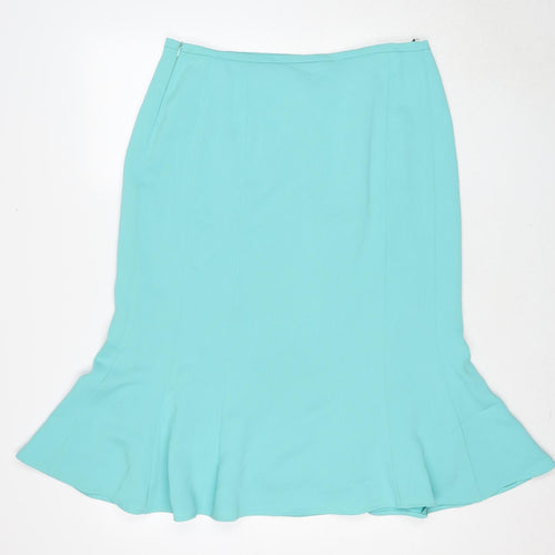 Hermann Lange Womens Blue Polyester Trumpet Skirt Size 16 Zip