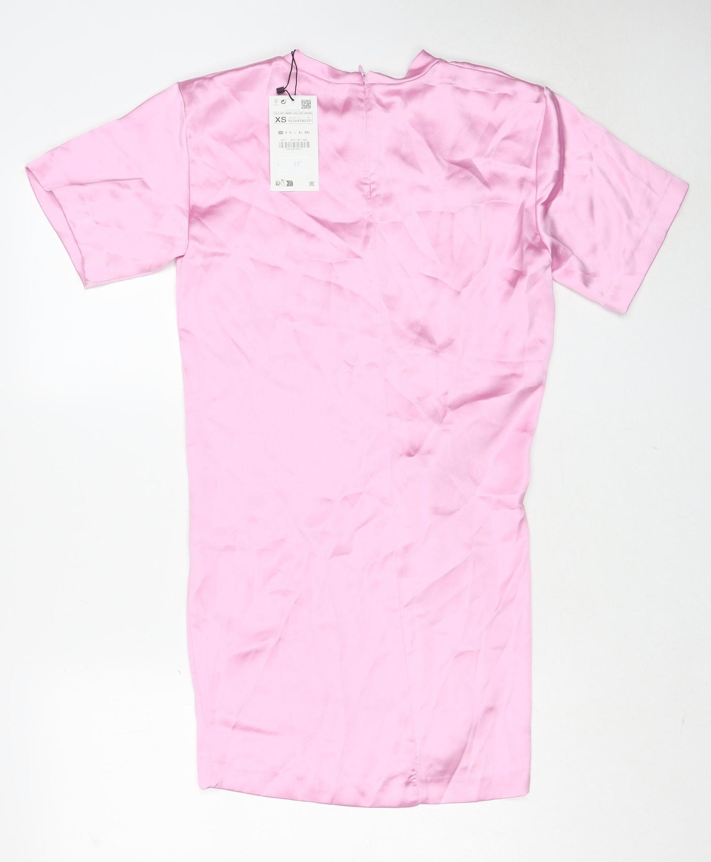 Zara Womens Pink Polyester T-Shirt Dress Size XS Round Neck Zip - Twist Detail