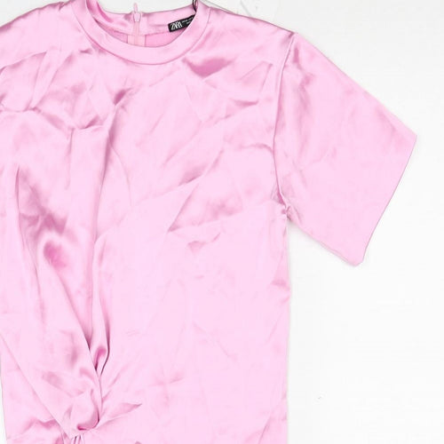 Zara Womens Pink Polyester T-Shirt Dress Size XS Round Neck Zip - Twist Detail