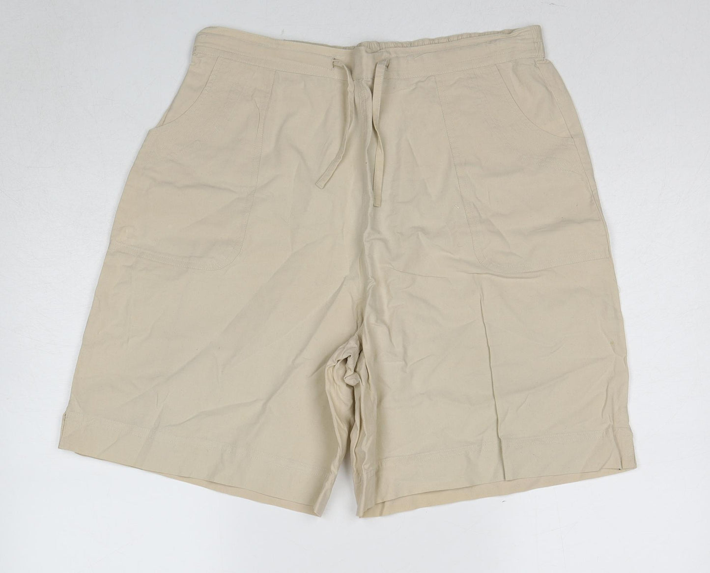 Elizabeth Scott Womens Beige Cotton Culotte Shorts Size L Regular Drawstring