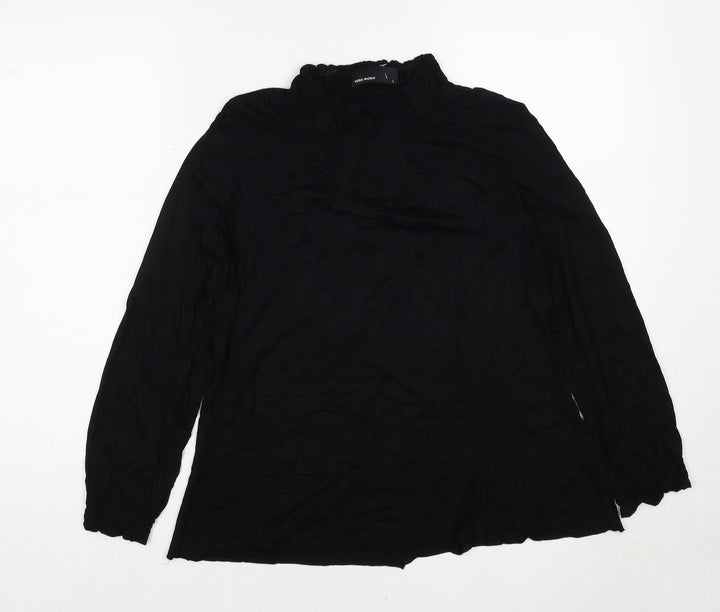 VERO MODA Womens Black Viscose Basic Blouse Size L Mock Neck