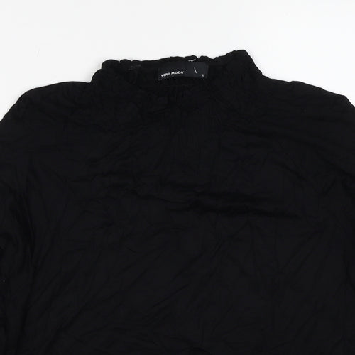 VERO MODA Womens Black Viscose Basic Blouse Size L Mock Neck