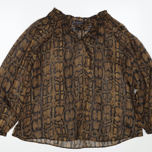 Marks and Spencer Womens Brown Animal Print Polyester Basic Blouse Size 8 V-Neck - Snakeskin Pattern