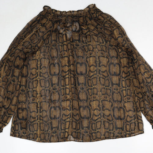Marks and Spencer Womens Brown Animal Print Polyester Basic Blouse Size 8 V-Neck - Snakeskin Pattern