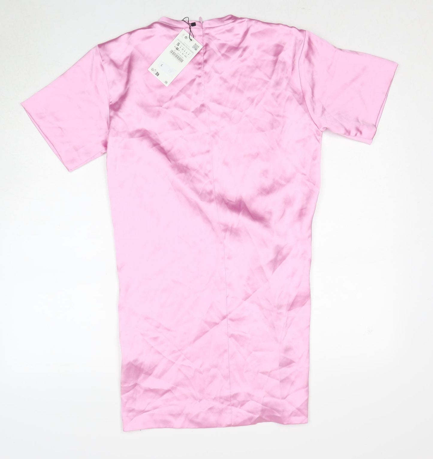 Zara Womens Pink Polyester Mini Size S Round Neck Zip - Twist Front Detail