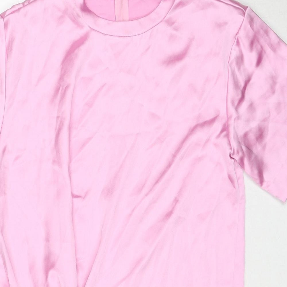 Zara Womens Pink Polyester Mini Size S Round Neck Zip - Twist Front Detail