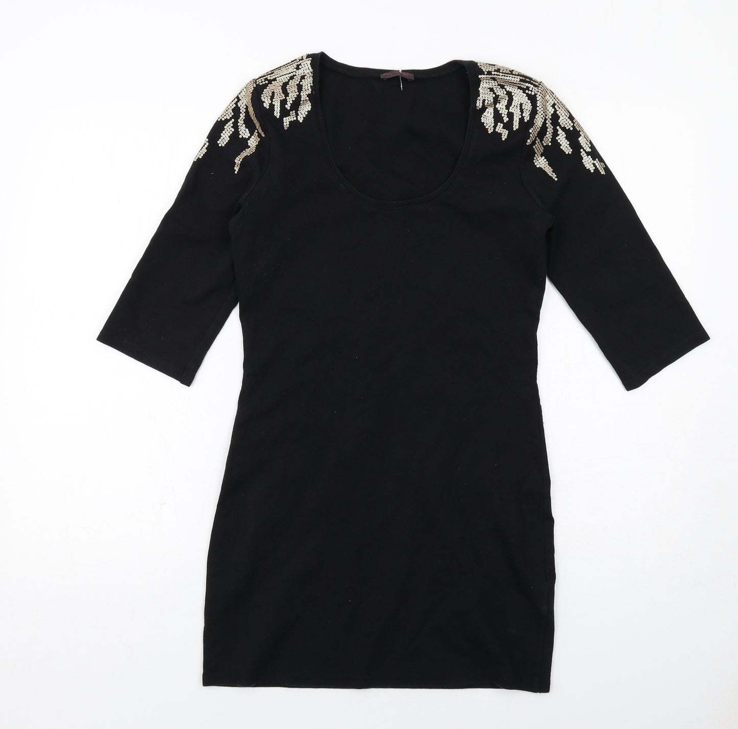 Miss Selfridge Womens Black Cotton Mini Size 12 Scoop Neck Pullover