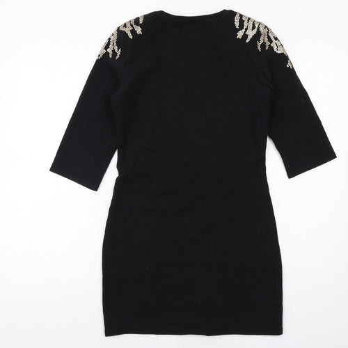 Miss Selfridge Womens Black Cotton Mini Size 12 Scoop Neck Pullover