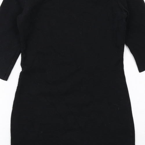 Miss Selfridge Womens Black Cotton Mini Size 12 Scoop Neck Pullover