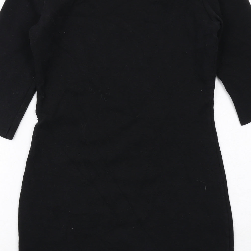 Miss Selfridge Womens Black Cotton Mini Size 12 Scoop Neck Pullover