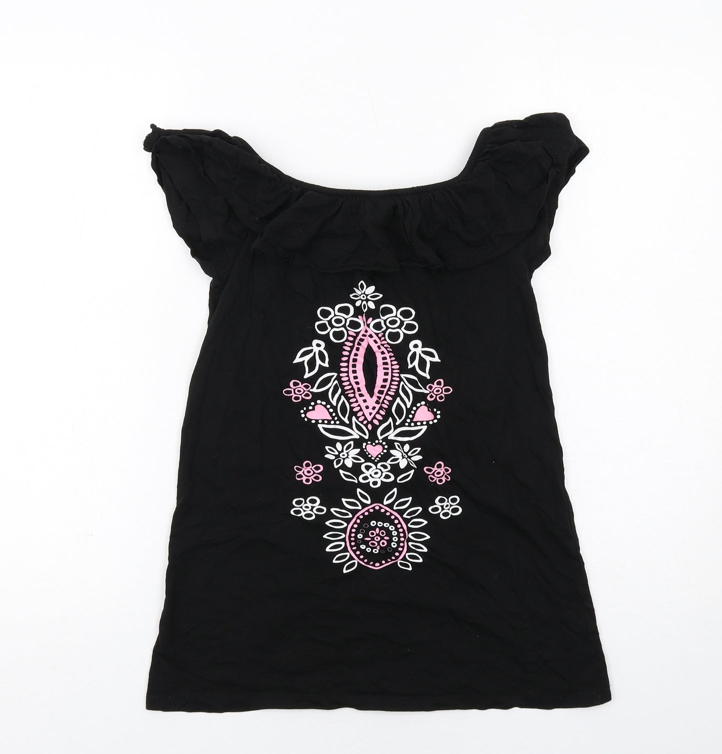 Boohoo Girls Black Cotton A-Line Size 9-10 Years Boat Neck Pullover