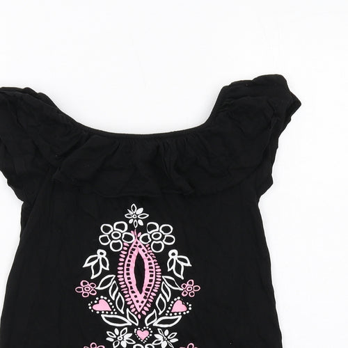 Boohoo Girls Black Cotton A-Line Size 9-10 Years Boat Neck Pullover