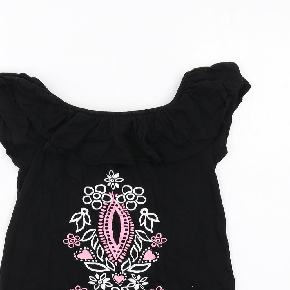 Boohoo Girls Black Cotton A-Line Size 9-10 Years Boat Neck Pullover