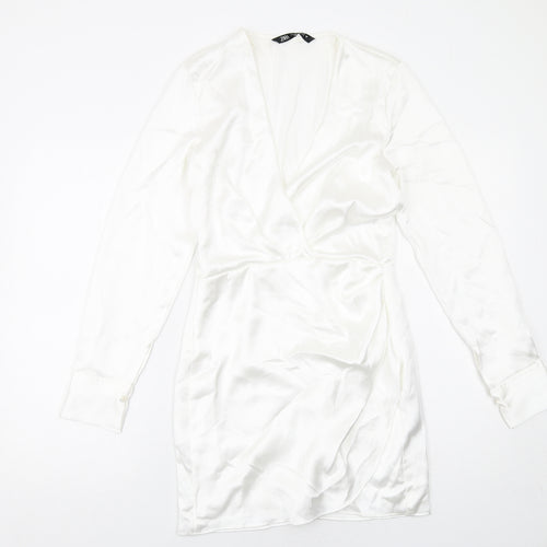 Zara Womens White Polyester Mini Size XS Sweetheart Zip - Wrap Front Detail