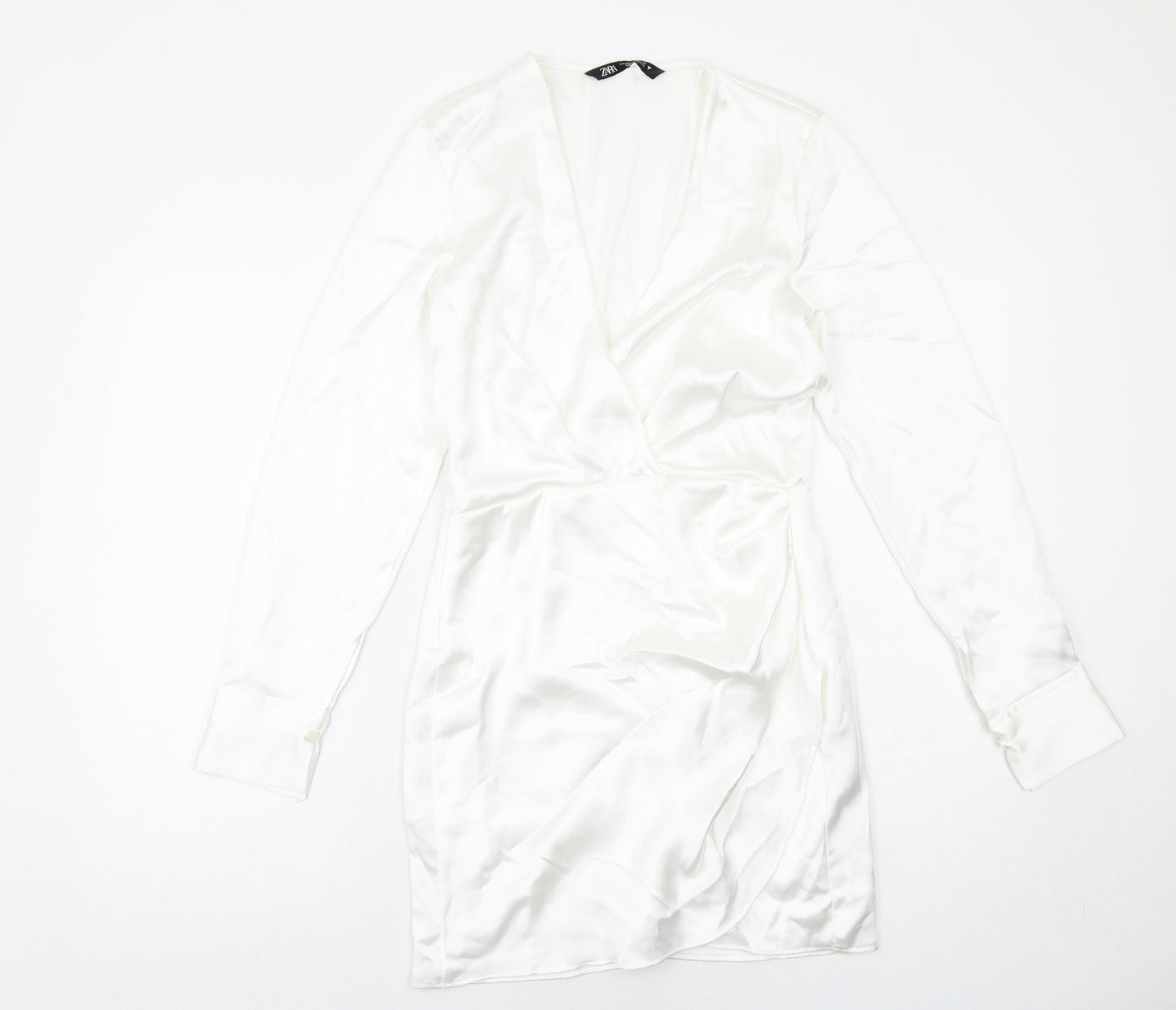 Zara Womens White Polyester Mini Size XS Sweetheart Zip - Wrap Front Detail