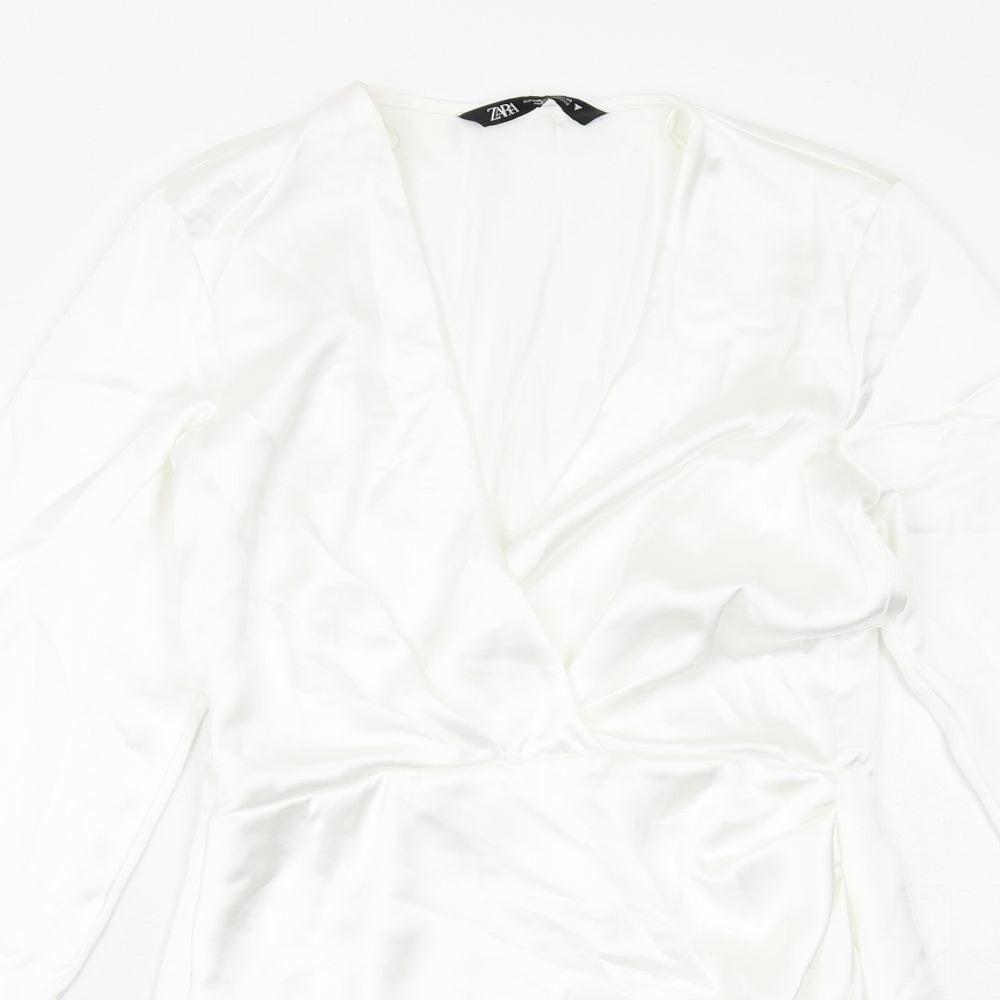 Zara Womens White Polyester Mini Size XS Sweetheart Zip - Wrap Front Detail