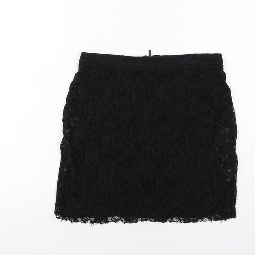 Mango Womens Black Geometric Viscose A-Line Skirt Size S Zip