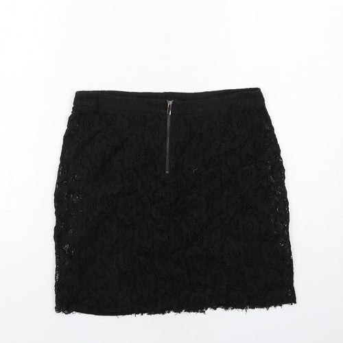 Mango Womens Black Geometric Viscose A-Line Skirt Size S Zip