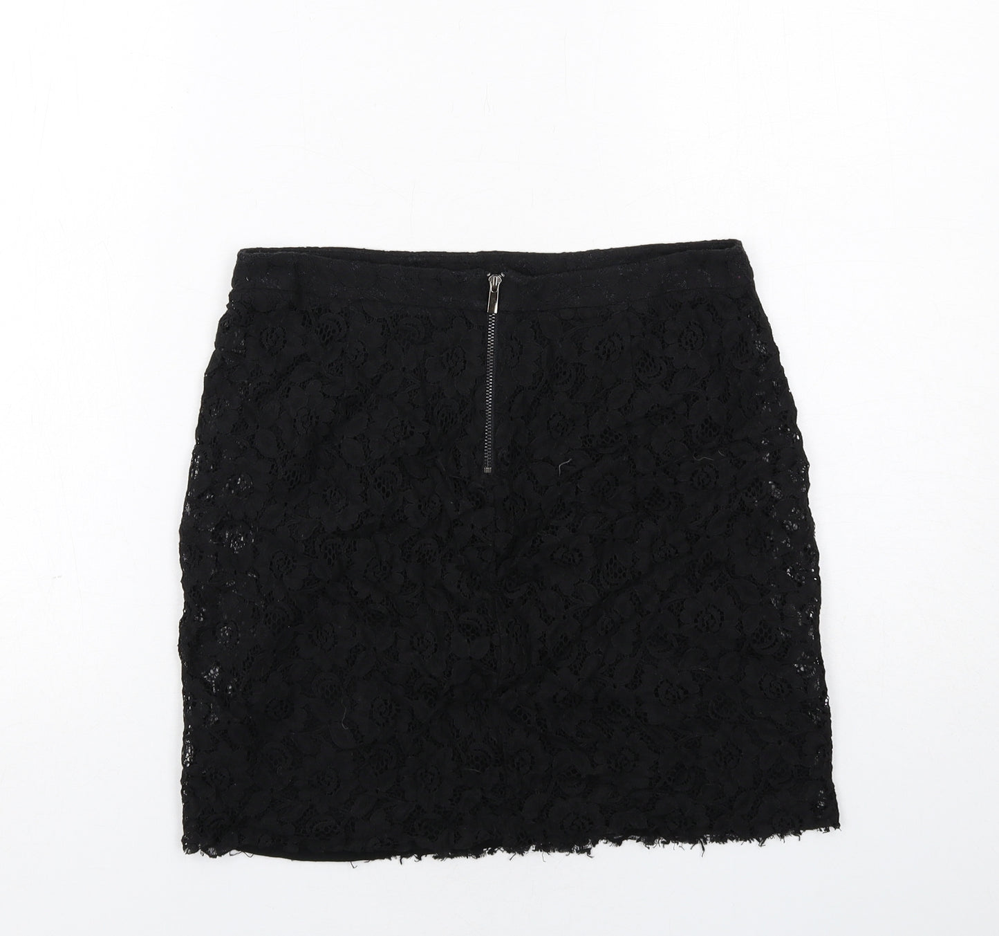 Mango Womens Black Geometric Viscose A-Line Skirt Size S Zip