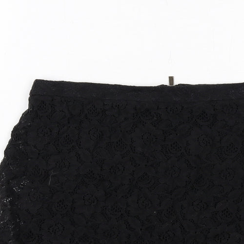 Mango Womens Black Geometric Viscose A-Line Skirt Size S Zip