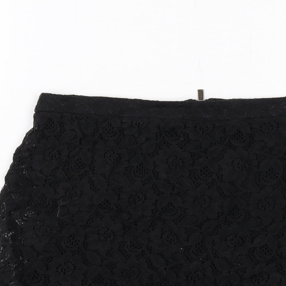 Mango Womens Black Geometric Viscose A-Line Skirt Size S Zip