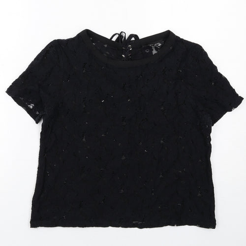 New Look Womens Black Polyester Basic T-Shirt Size 12 Round Neck
